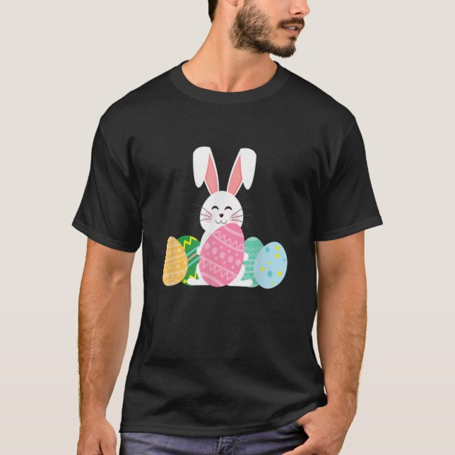 Cute Easter Bunny Tee For Kids Egg Hunt (Front)