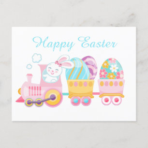 Cute Easter bunny Train Holiday Postcard