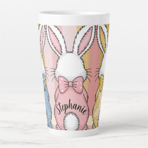 Cute Easter Bunny Trio Pastel Animal Print, Name Latte Mug