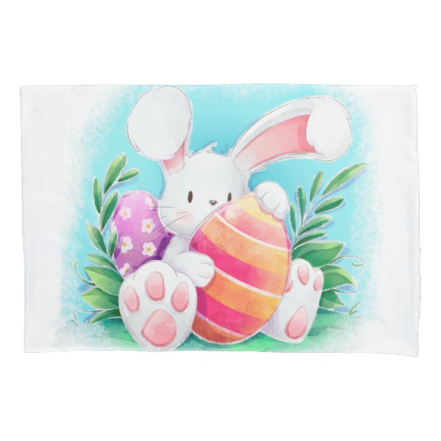 Cute Easter Bunny Watercolor | Pillowcase (Front-Left)