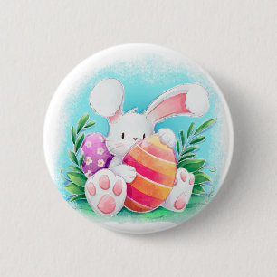 Cute Easter Bunny Watercolor Pin Button