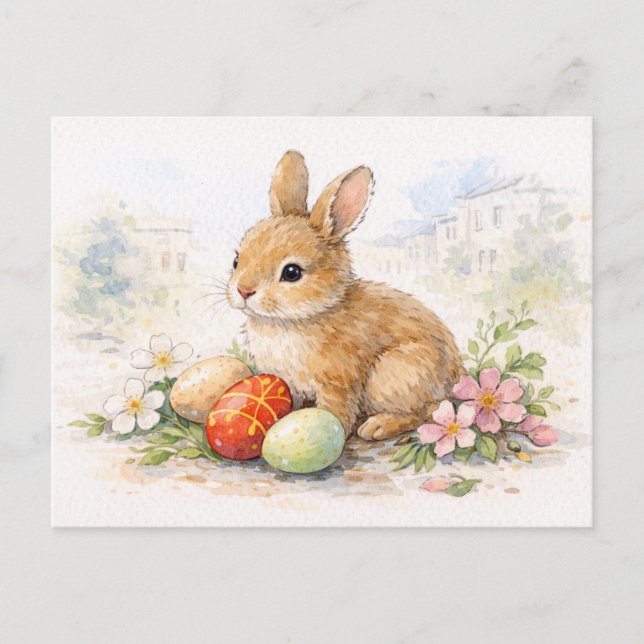 Cute Easter Bunny Watercolor Postcard (Front)