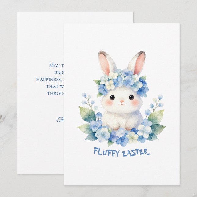 Cute Easter Bunny Watercolor with Hydrangea Holiday Card (Front/Back)