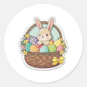 Cute Easter Bunny with a Basket of Decorated Easte Classic Round Sticker