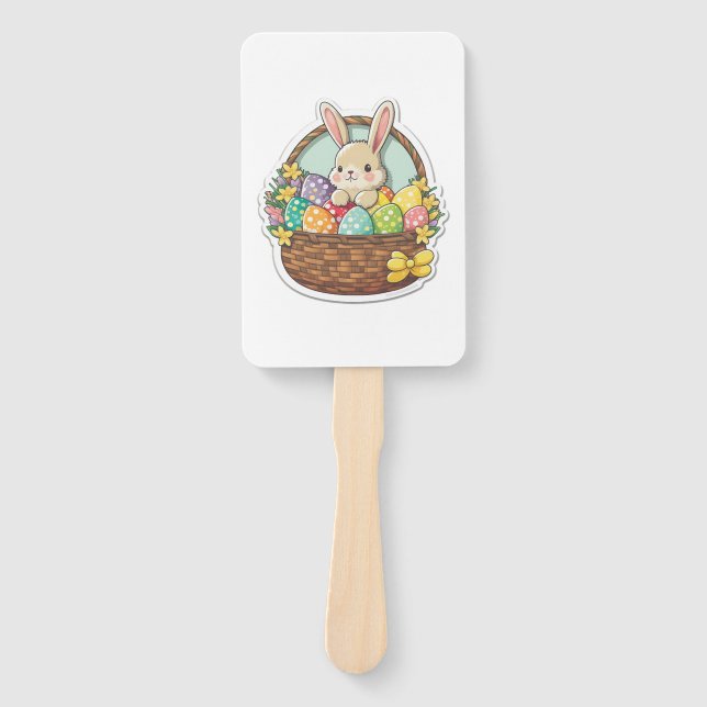 Cute Easter Bunny with a Basket of Decorated Easte Hand Fan (Front)