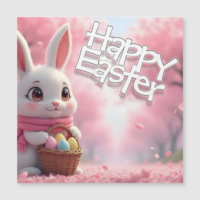 Cute Easter Bunny with Basket and Colourful Eggs (Front)