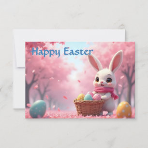 Cute Easter Bunny with Basket of Colourful Eggs