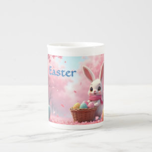 Cute Easter Bunny with Basket of Colourful Eggs Bone China Mug
