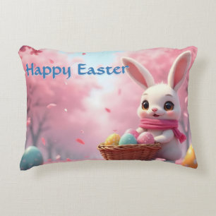 Cute Easter Bunny with Basket of Colourful Eggs Decorative Cushion