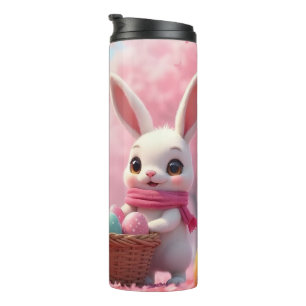 Cute Easter Bunny with Basket of Colourful Eggs Thermal Tumbler