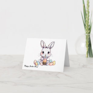 Cute Easter Bunny with Boba Greeting Card