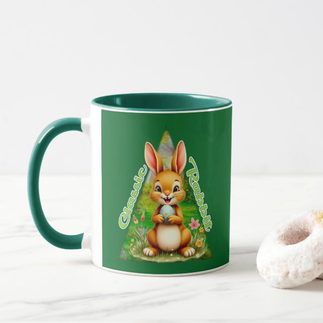 Cute Easter Bunny with Colorful Eggs - caneca Mug (With Donut)