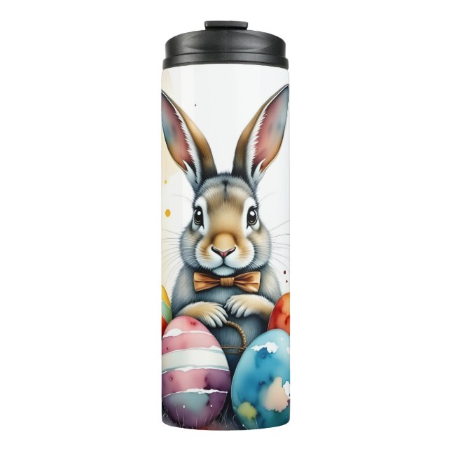 Cute Easter Bunny with Colorful Painted Eggs Thermal Tumbler (Front)