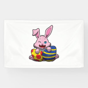 Cute Easter Bunny with Coloured Eggs - Happy Easte Banner