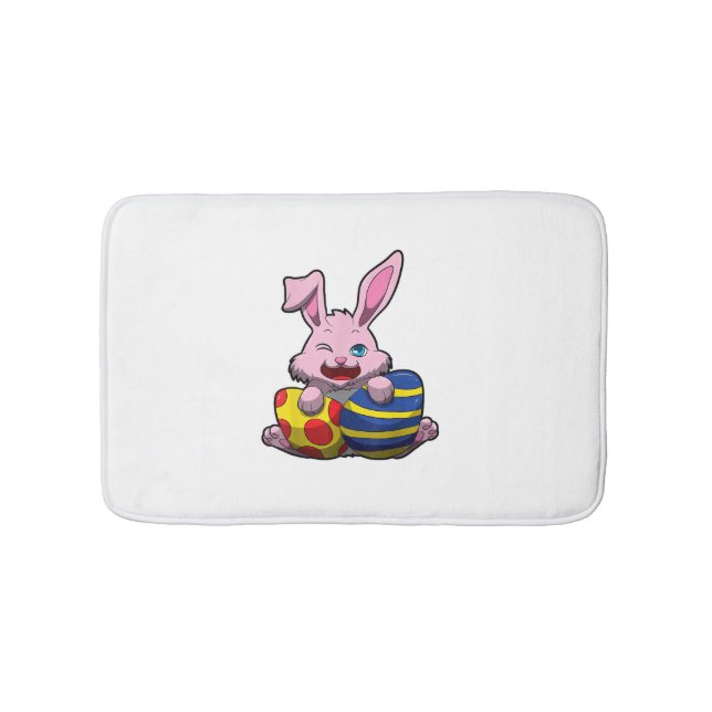Cute Easter Bunny with Coloured Eggs - Happy Easte Bath Mat (Front)