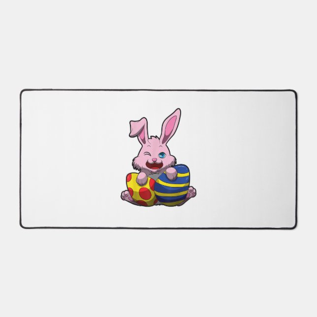 Cute Easter Bunny with Coloured Eggs - Happy Easte Desk Mat (Front)