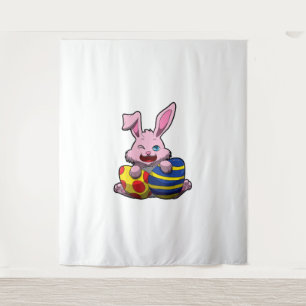 Cute Easter Bunny with Coloured Eggs - Happy Easte Tapestry