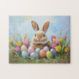 Cute Easter Bunny with Coloured Eggs Jigsaw Puzzle