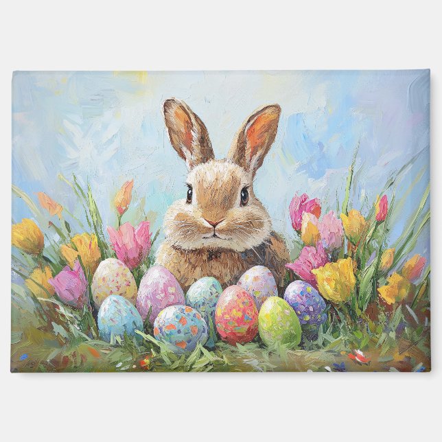 Cute Easter Bunny with Coloured Eggs Magnet (Front)