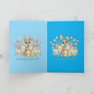 Cute Easter Bunny with Colourful Eggs and Spring  Card