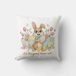 Cute Easter Bunny with Colourful Eggs and Spring  Cushion