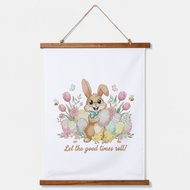 Cute Easter Bunny with Colourful Eggs and Spring  Hanging Tapestry (Front)