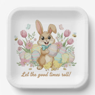 Cute Easter Bunny with Colourful Eggs and Spring Paper Plate