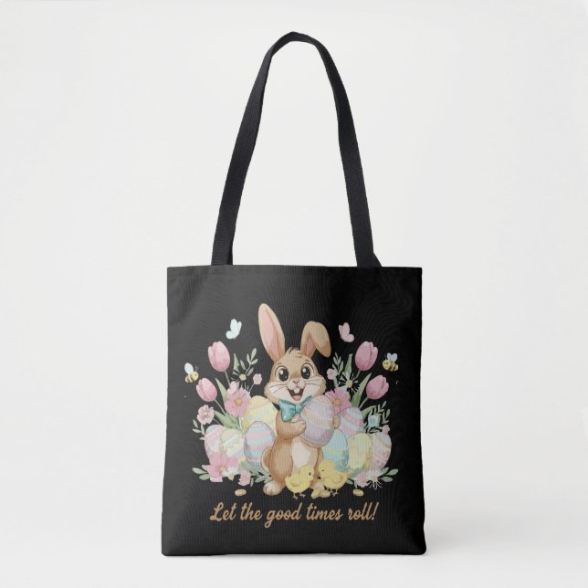 Cute Easter Bunny with Colourful Eggs and Spring  Tote Bag (Front)