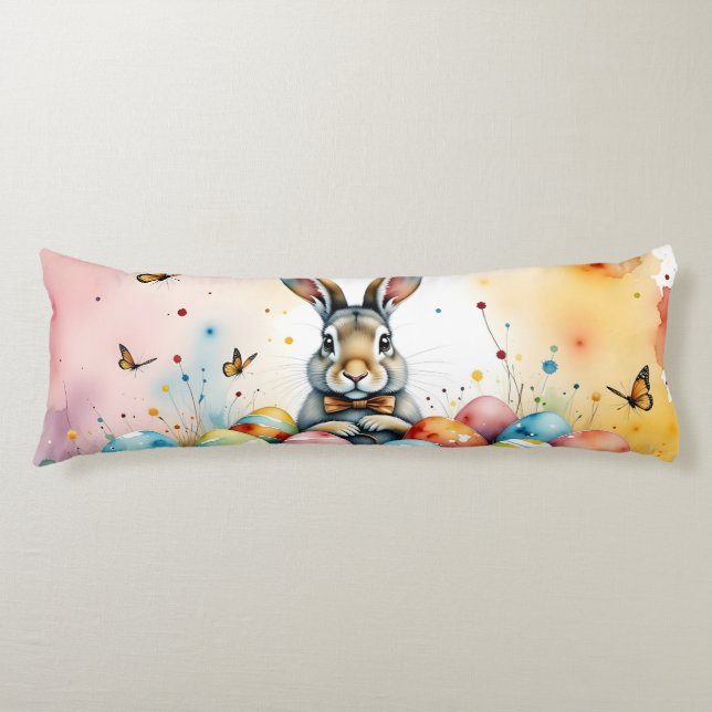 Cute Easter Bunny with Colourful Painted Eggs Body Cushion (Front)