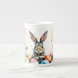 Cute Easter Bunny with Colourful Painted Eggs Bone China Mug