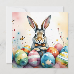 Cute Easter Bunny with Colourful Painted Eggs Card