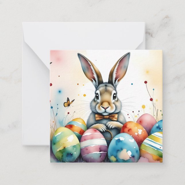 Cute Easter Bunny with Colourful Painted Eggs Card (Front)