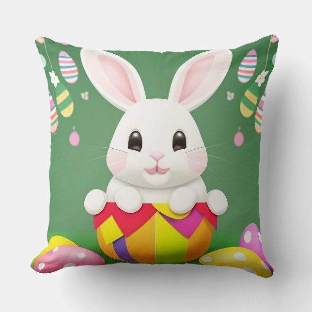 Cute Easter Bunny With Decorative Eggs Cushion (Front)
