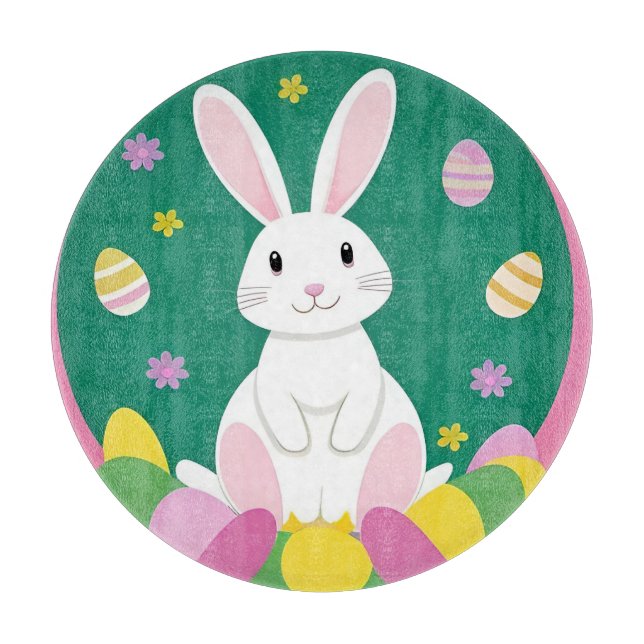 Cute Easter Bunny With Decorative Eggs Cutting Board (Front)