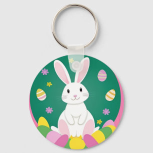 Cute Easter Bunny With Decorative Eggs Key Ring