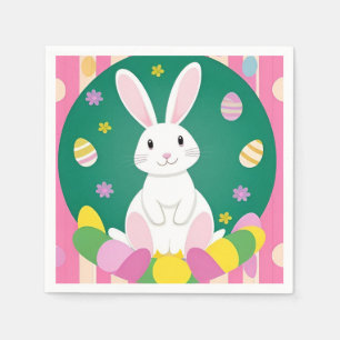 Cute Easter Bunny With Decorative Eggs Napkin