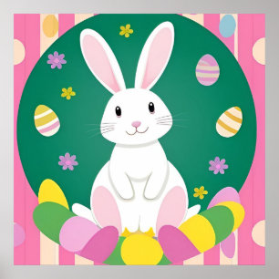 Cute Easter Bunny With Decorative Eggs Poster