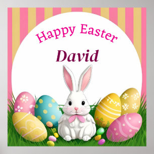 Cute Easter Bunny With Decorative Eggs Poster