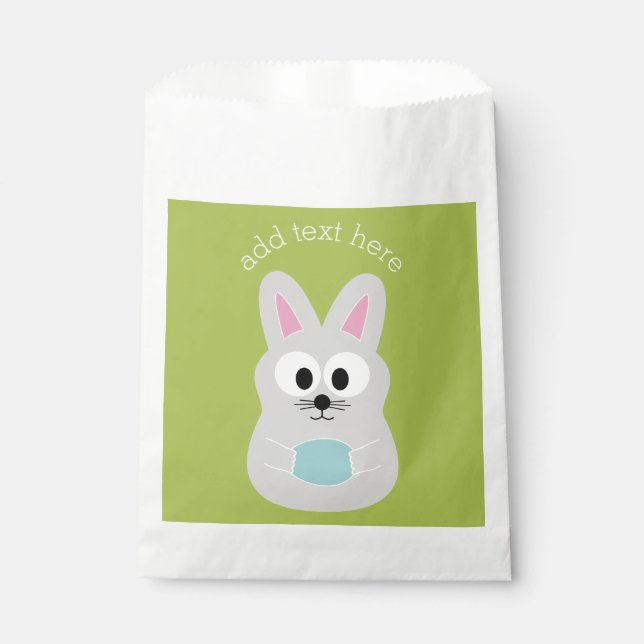 Cute Easter Bunny with Egg and Custom Name Favour Bag (Front)
