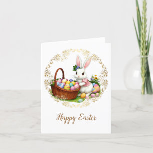 Cute Easter bunny with eggs Holiday Card