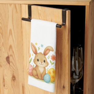 Cute Easter Bunny with Eggs Kitchen Towel