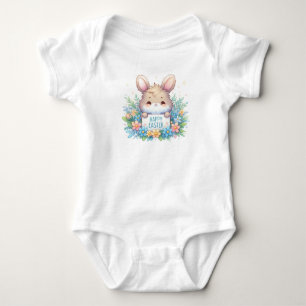 Cute Easter Bunny with Flowers Baby Bodysuit