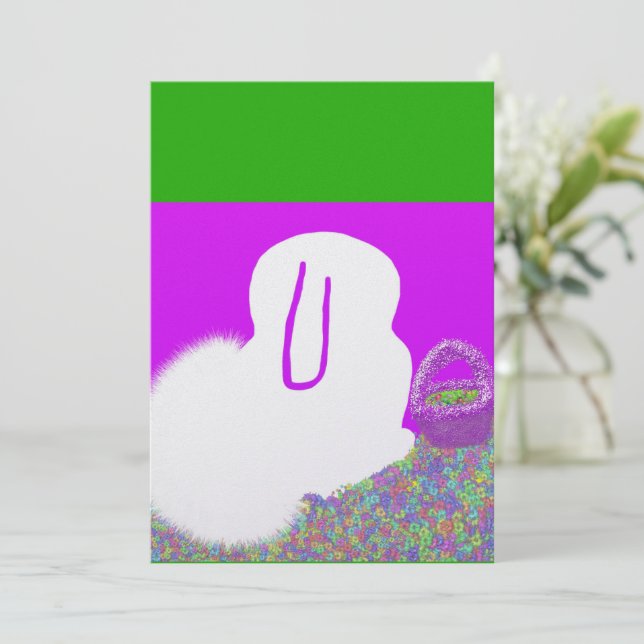 Cute Easter Bunny with flowers  Holiday Card (Standing Front)