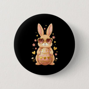 Cute easter bunny with heart sunglasses holding 6 cm round badge