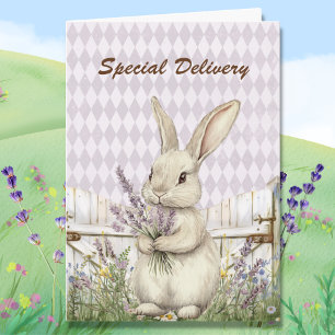 Cute Easter Bunny with Lavender Special Delivery Card