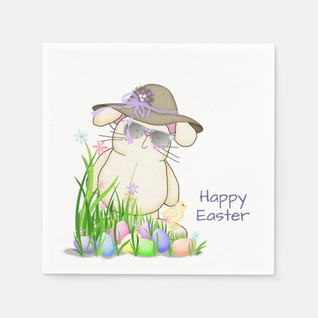 cute Easter bunny with sunglasses Napkin (Front)