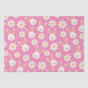 Cute Easter Bunny with White Flowers on Pink Tissue Paper