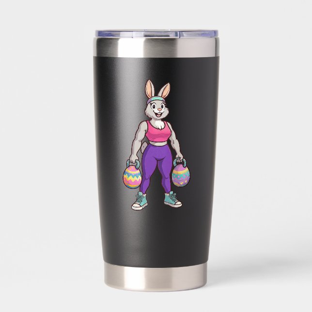 Cute Easter Bunny Workout Cartoon – Fitness Rabbit Insulated Tumbler (Front)