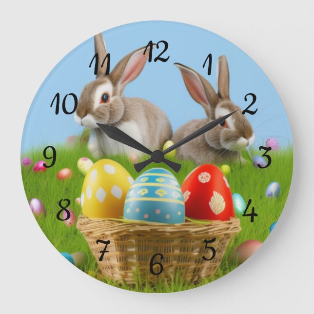 Cute Easter Bunnyfor a positive mood   Large Clock (Front)