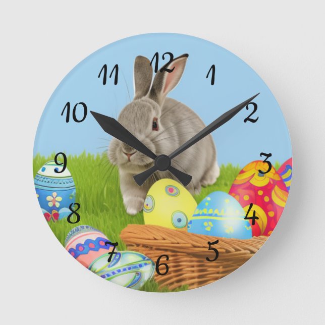 Cute Easter Bunnyfor a positive mood   Round Clock (Front)